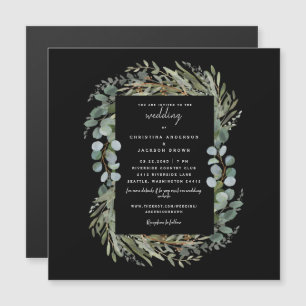 Elegant Eucalyptus Black Wedding Magnetic Invitation