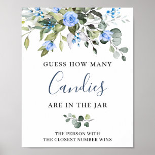 Elegant Eucalyptus Blue Roses Bridal Shower Poster