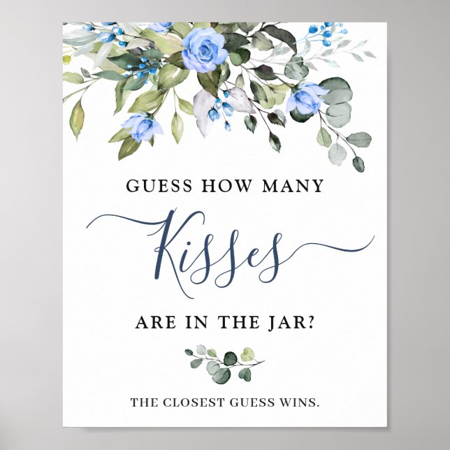 Elegant Eucalyptus Blue Roses Bridal Shower Poster (Front)
