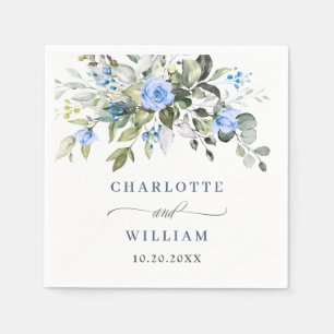 Elegant Eucalyptus Blue Roses Floral Wedding Napkin