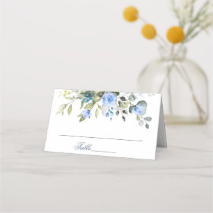 Elegant Eucalyptus Blue Roses Floral Wedding Place Card