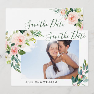 Elegant Eucalyptus Blush Pink Flower Wedding PHOTO Save The Date