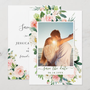 Elegant Eucalyptus Blush Pink Flower Wedding PHOTO Save The Date