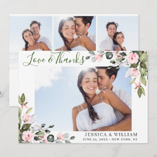 Elegant Eucalyptus Blush Pink Roses 4 PHOTO Thank You Card