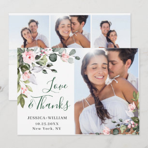 Elegant Eucalyptus Blush Pink Roses 4 PHOTO Thank You Card