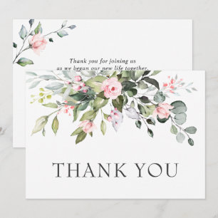 Elegant Eucalyptus Blush Pink Roses Floral Thank You Card