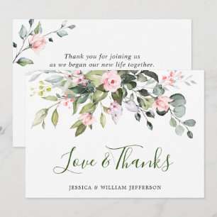Elegant Eucalyptus Blush Pink Roses Floral Thank You Card
