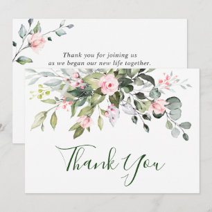 Elegant Eucalyptus Blush Pink Roses Floral Wedding Thank You Card
