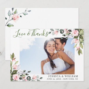 Elegant Eucalyptus Blush Pink Roses PHOTO Thank You Card