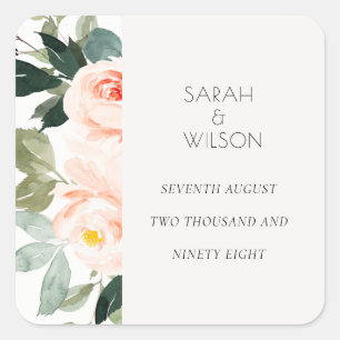 Elegant Eucalyptus Blush Rose Pink Wedding Square Sticker