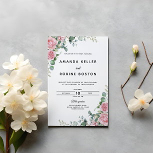 Elegant Eucalyptus & Blush Rose Wedding Invitation