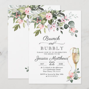 Elegant Eucalyptus Blush Roses Brunch & Bubbly Invitation
