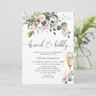 Elegant Eucalyptus Blush Roses Brunch & Bubbly Invitation