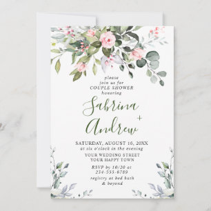Elegant Eucalyptus Blush Roses COUPLE SHOWER Invitation