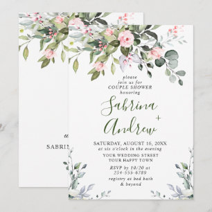 Elegant Eucalyptus Blush Roses COUPLE SHOWER Invitation