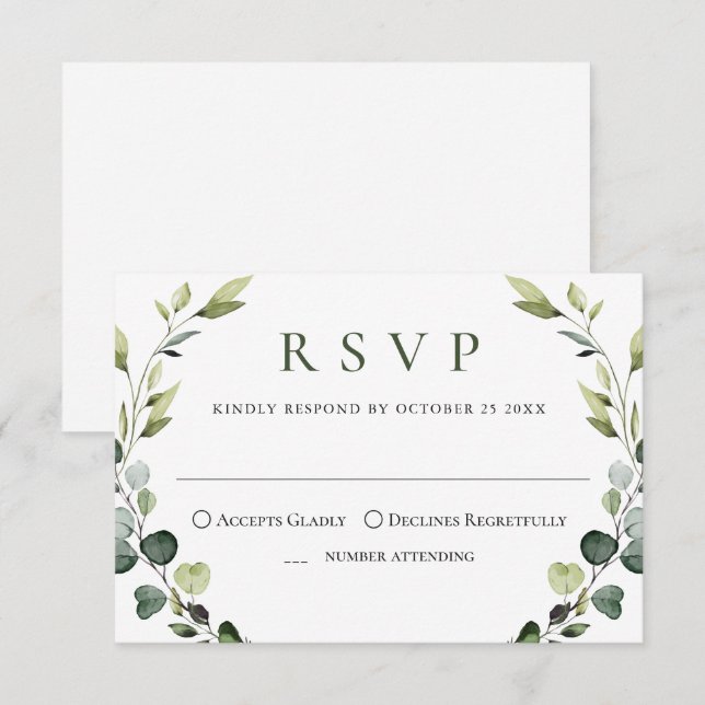 Elegant Eucalyptus Bohemian Wedding MEAL CHOICE  RSVP Card (Front/Back)