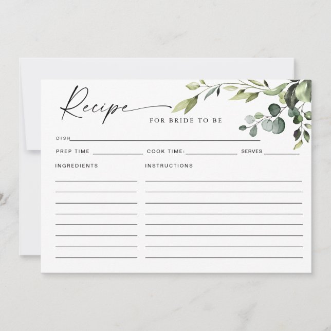 Elegant Eucalyptus Boho Bridal Shower Recipe Card (Front)