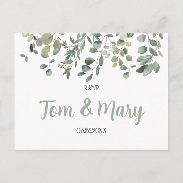 Elegant Eucalyptus Boho Greenery Wedding Rsvp Postcard (Front)
