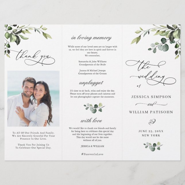 Elegant Eucalyptus Boho Wedding Ceremony Program (Front)