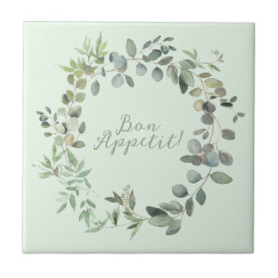 Elegant Eucalyptus Botanical Bon Appetit Greenery Ceramic Tile