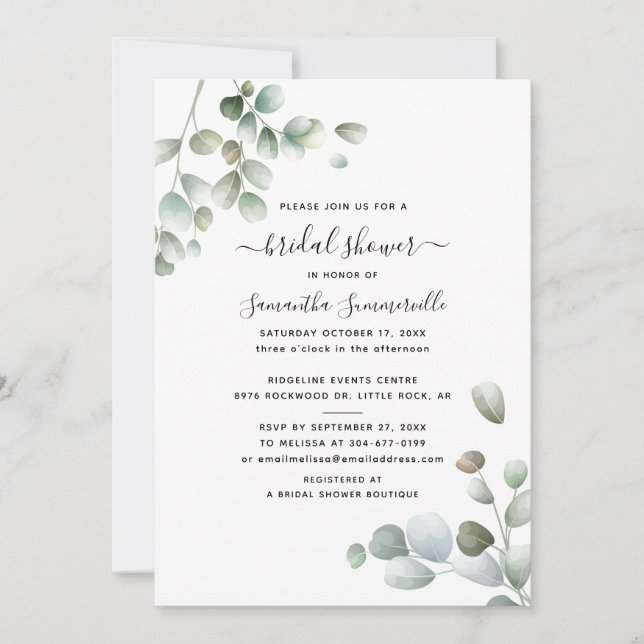 Elegant Eucalyptus Botanical Bridal Shower Invitation (Front)