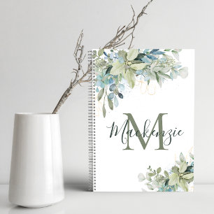 Elegant Eucalyptus Botanical Floral Monogram Notebook
