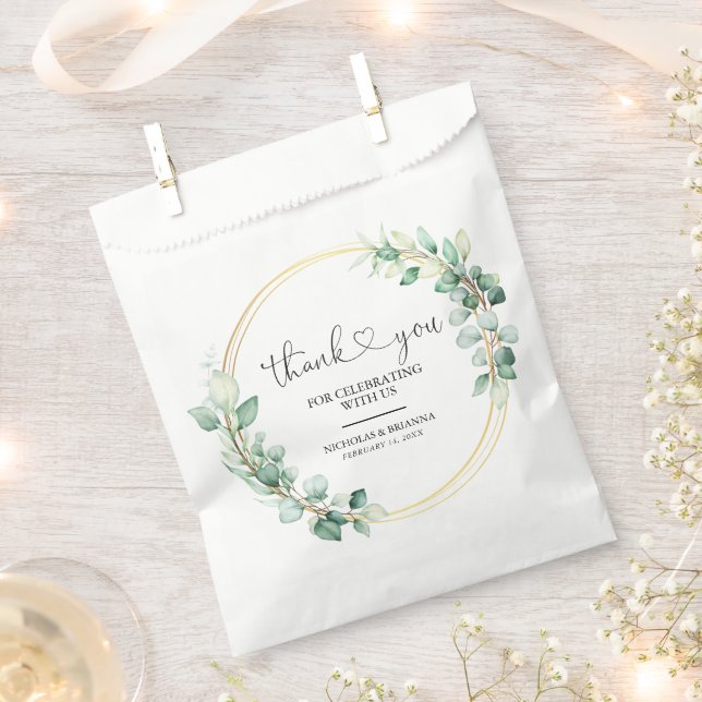 Elegant Eucalyptus Botanical Gold Thank You Favour Bag (Clipped)