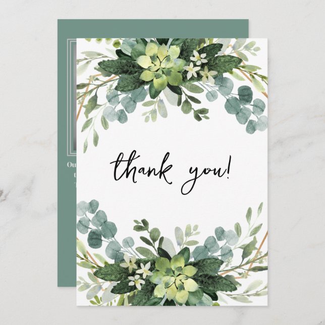 Elegant eucalyptus botanical photo wedding  thank you card (Front/Back)