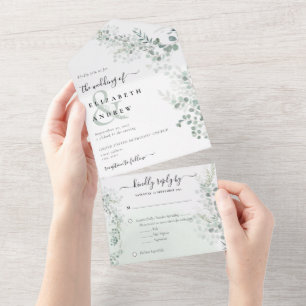 Elegant Eucalyptus Botanical Sage QR Code Wedding All In One Invitation