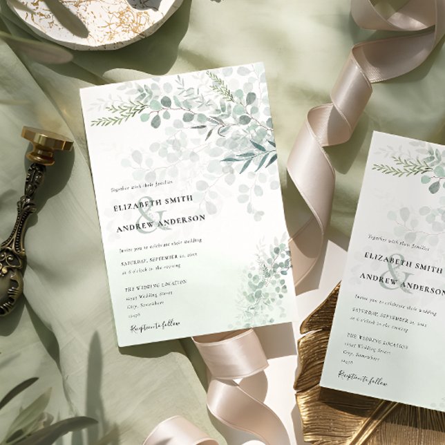 Elegant Eucalyptus Botanical Sage Wedding  Invitation (Creator Uploaded)