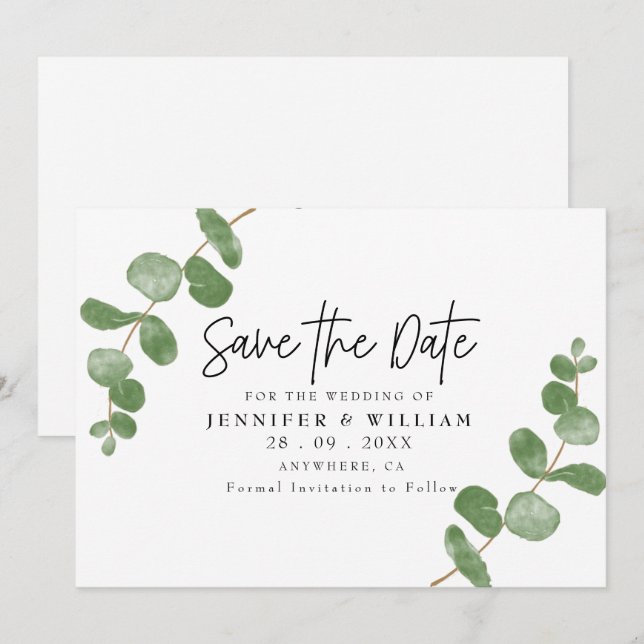 Elegant Eucalyptus Botanical Save the Date Invitation (Front/Back)