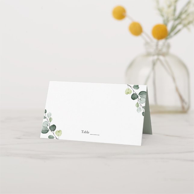 Elegant Eucalyptus Botanical Watercolor Place Card (Front)