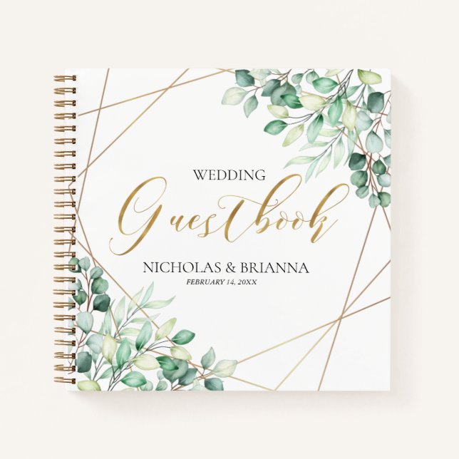 Elegant Eucalyptus Botanical Wedding Guestbook Notebook (Front)