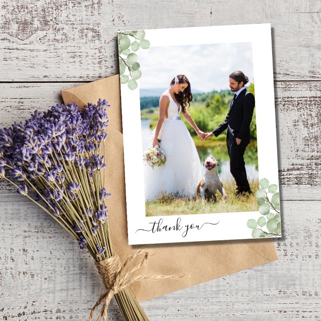 Elegant Eucalyptus Botanical Wedding Photo  Thank You Card (Elegant Eucalyptus Botanical Wedding Photo Thank You Card)