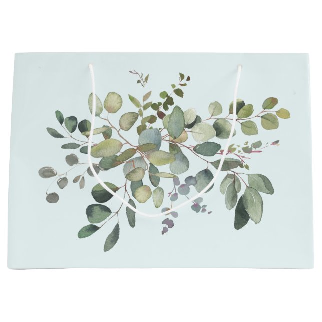 Elegant Eucalyptus Branch Botanical Dusty Green Large Gift Bag (Front)