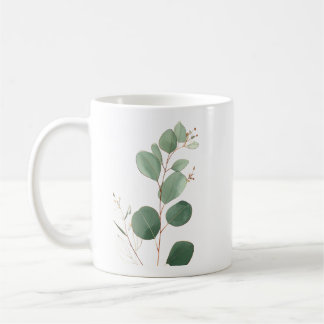 Elegant Eucalyptus Branch Gold Line Botanical Coffee Mug
