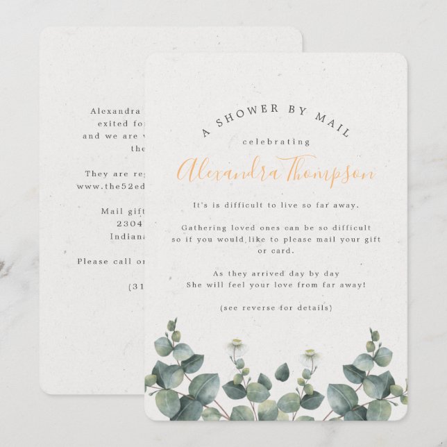 Elegant Eucalyptus Bridal Shower By Mail Invitation (Front/Back)