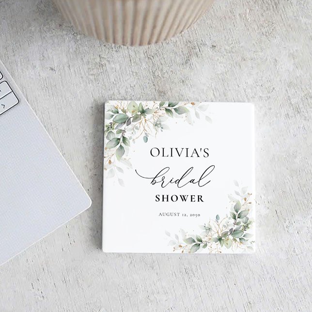 Elegant Eucalyptus Bridal Shower Coasters (Creator Uploaded)
