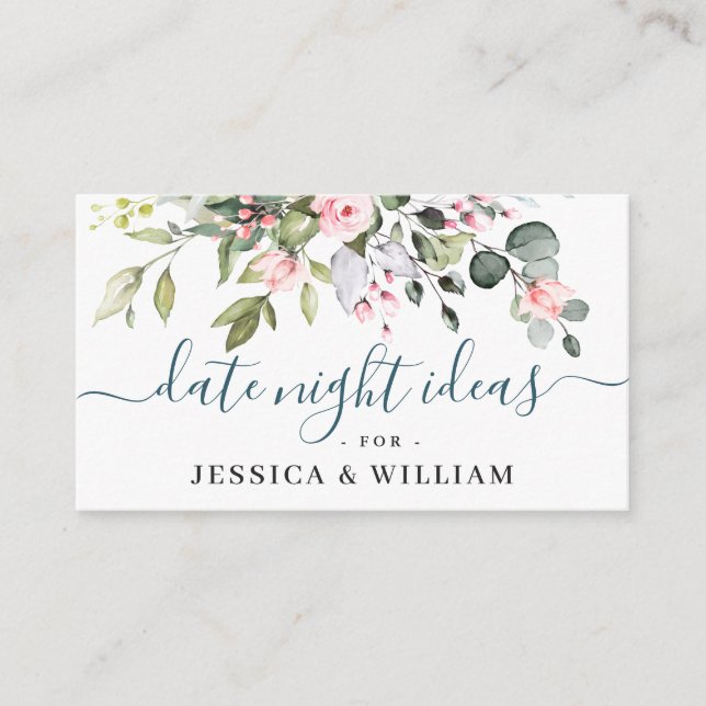Elegant Eucalyptus Bridal Shower Date Night Idea A Advice Card (Front)