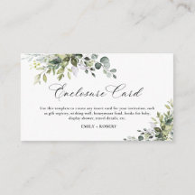 Elegant Eucalyptus Bridal Shower Enclosure Card