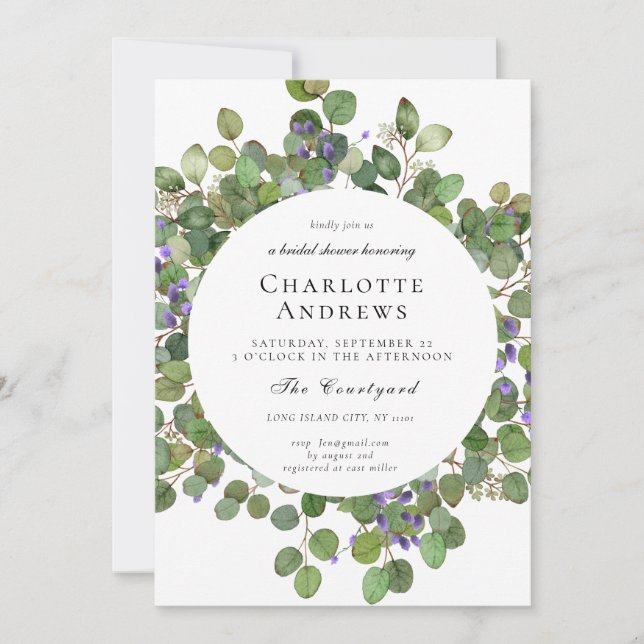 Elegant Eucalyptus Bridal Shower Invitation (Front)