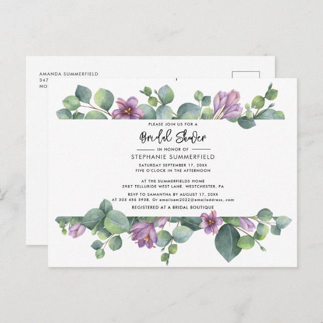 Elegant Eucalyptus Bridal Shower Invitation Postcard (Front/Back)