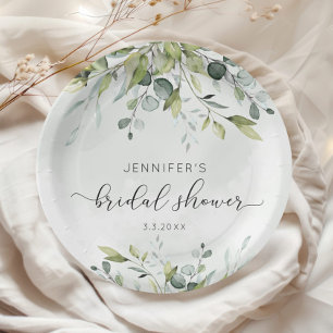 Elegant eucalyptus bridal shower napkins paper plate