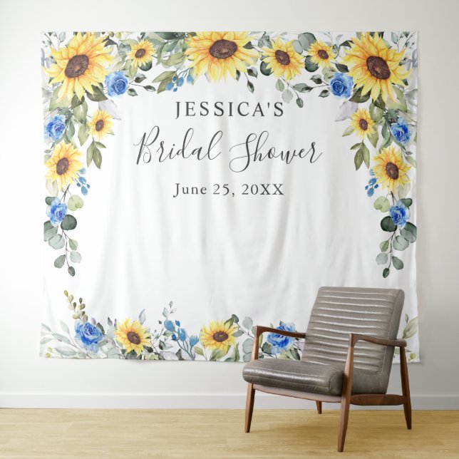 Elegant Eucalyptus Bridal Shower Photo Backdrop Tapestry (In Situ (Horizontal))