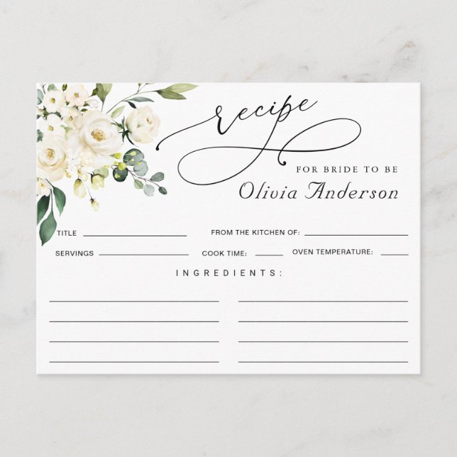 Elegant Eucalyptus Bridal Shower Recipe Card (Front)