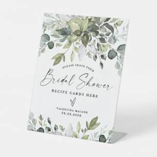 Elegant Eucalyptus Bridal Shower Recipe Cards Sign