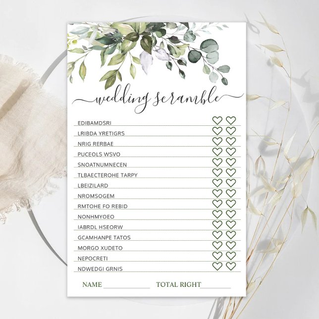 Elegant Eucalyptus Bridal Shower Scramble Game (Creator Uploaded)