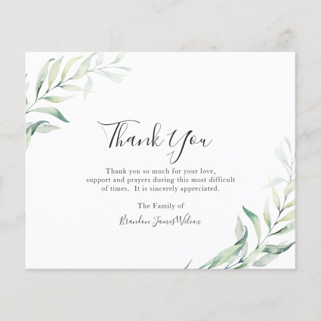 Elegant Eucalyptus Budget Funeral Thank You Card (Front)