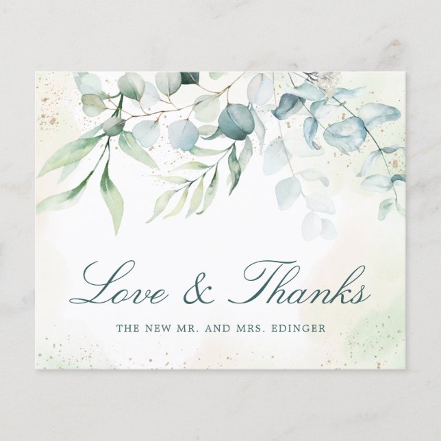 Elegant Eucalyptus Budget Wedding Thank You Card (Front)