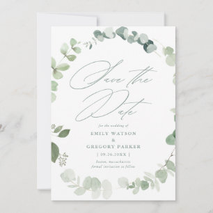 Elegant Eucalyptus Calligraphy Sage Wedding Save The Date